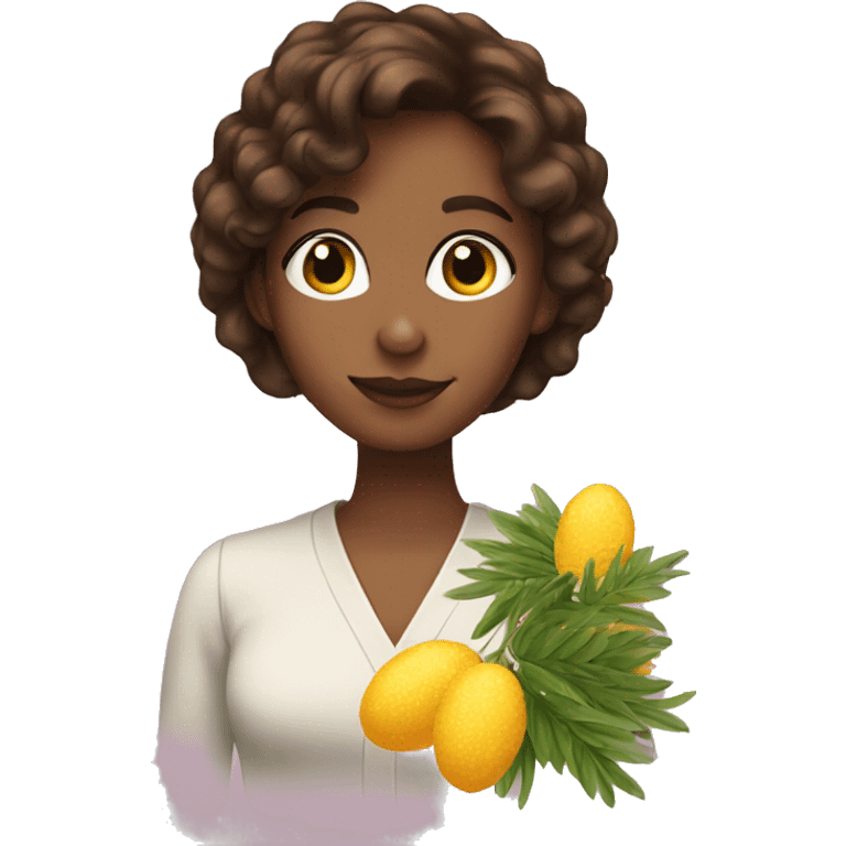 Brown haired girl with a mimosa  emoji