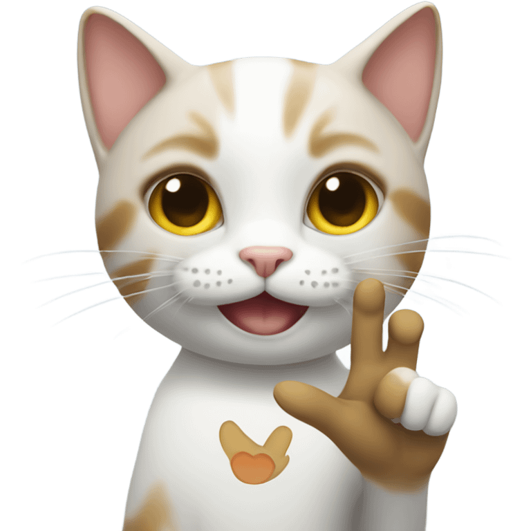 a cat holding up a peace sign emoji