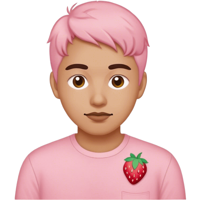 pastel pink shirt with embroidered strawberry emoji