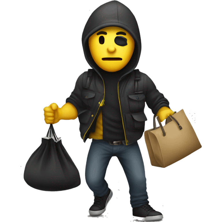 A robber with yellow skin carrying a bag full of money emoji