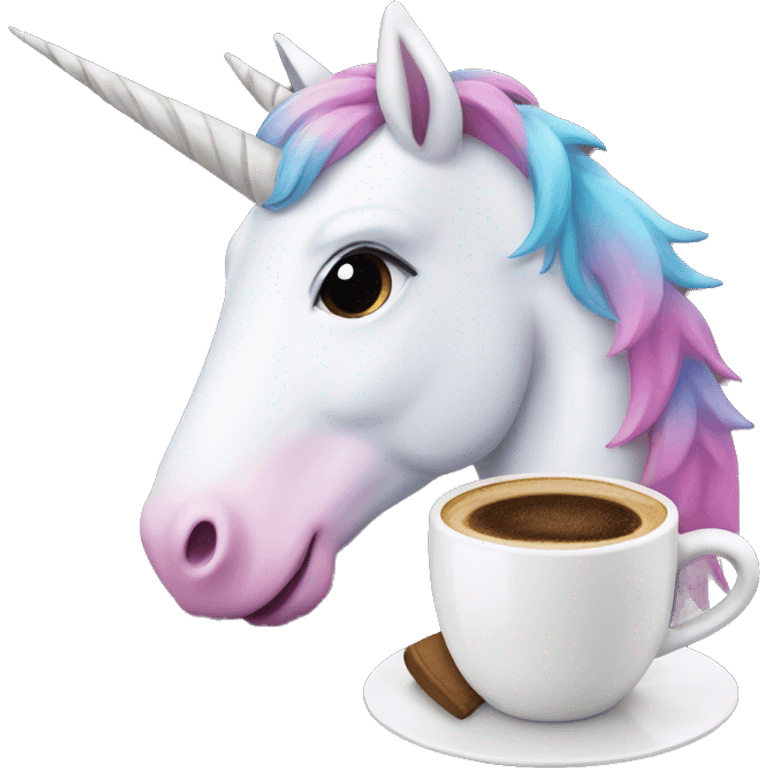 Unicorn with a cup of coffee emoji