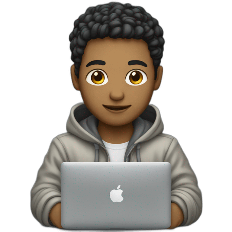 Light skin developer with a hoodie coding on the macbook emoji