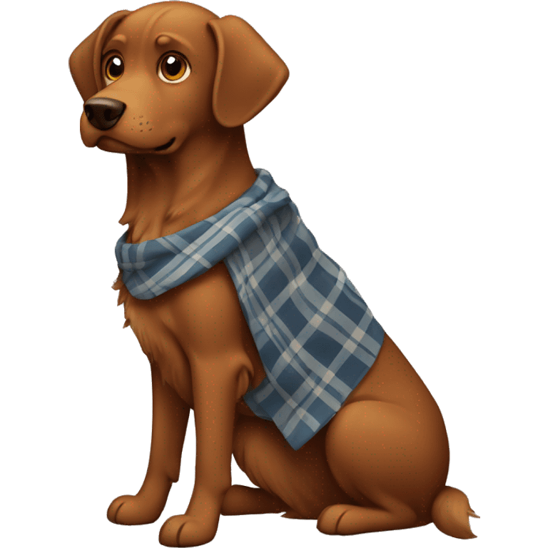 A brown dog with a plaid emoji