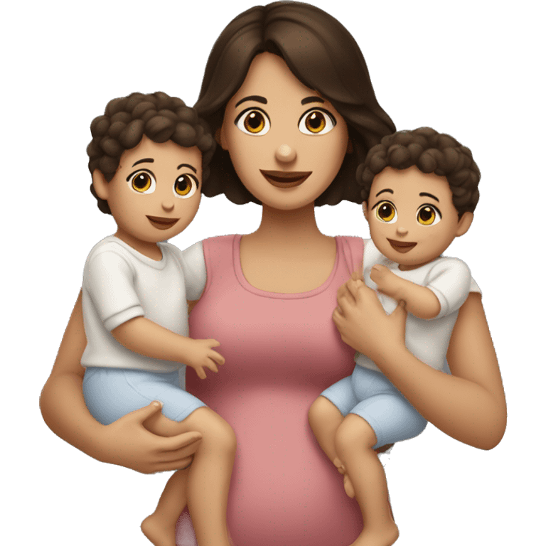 Brunette holding two babies emoji