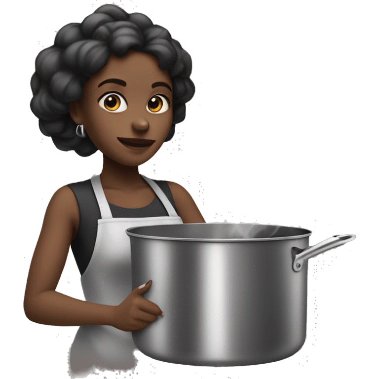 a black girl cooking in with a pan with smoke ￼ emoji