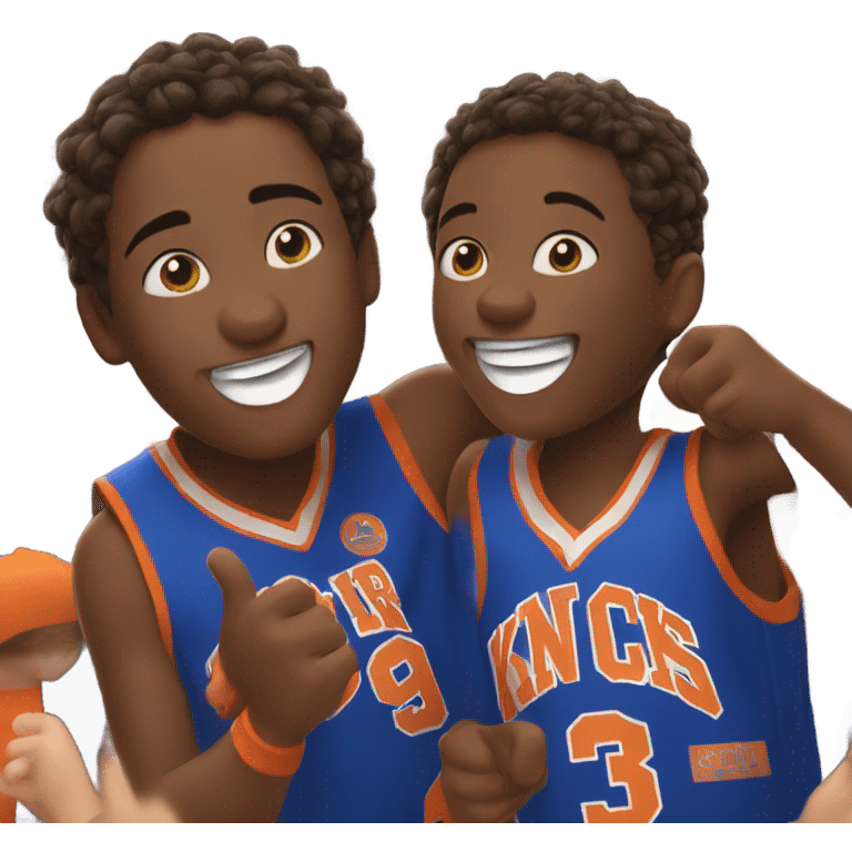 Two boys at a knicks basketball game happy emoji