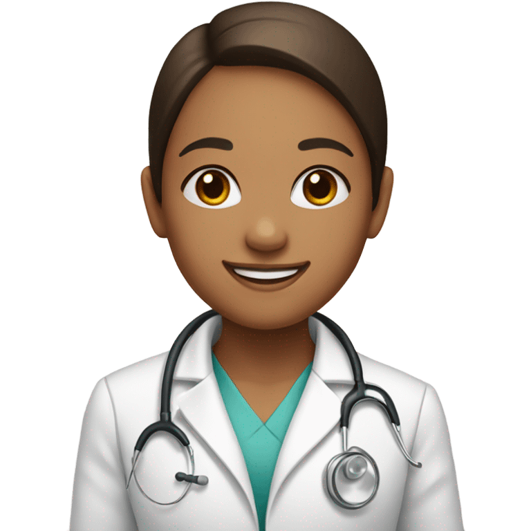 smiling girl portrait with brown eyes with doctor coat  emoji