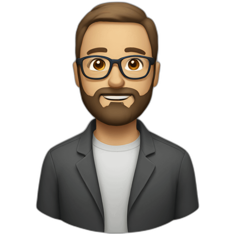 White Man with Brown hear, rounded glasses, dark grey beard emoji