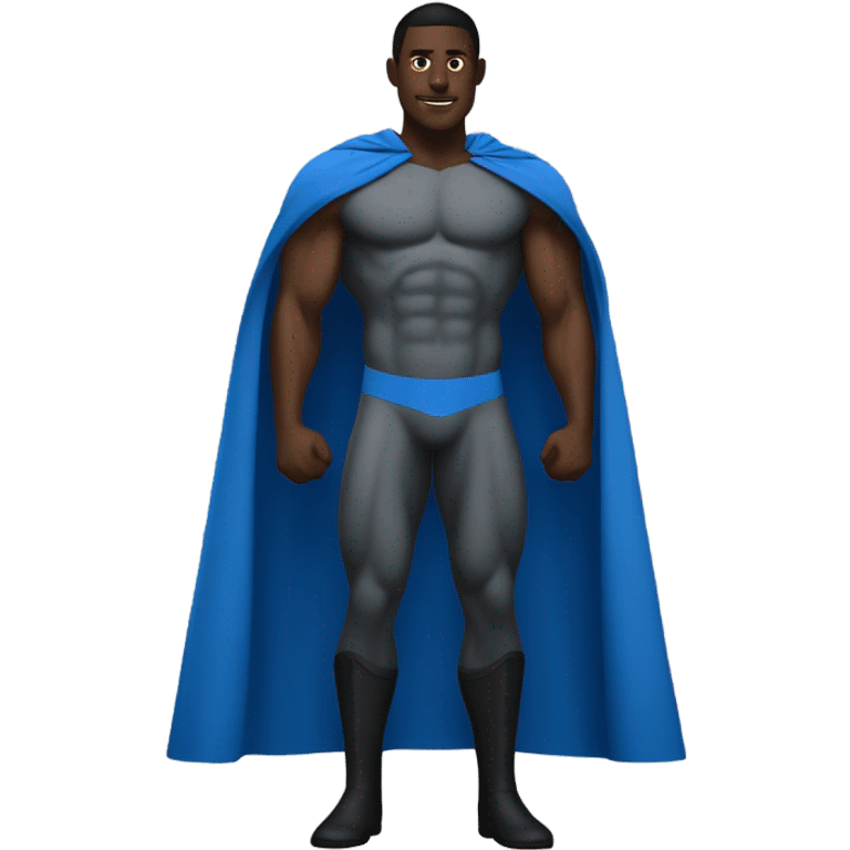 Super black man in a Blue cape with powerful muscles. emoji