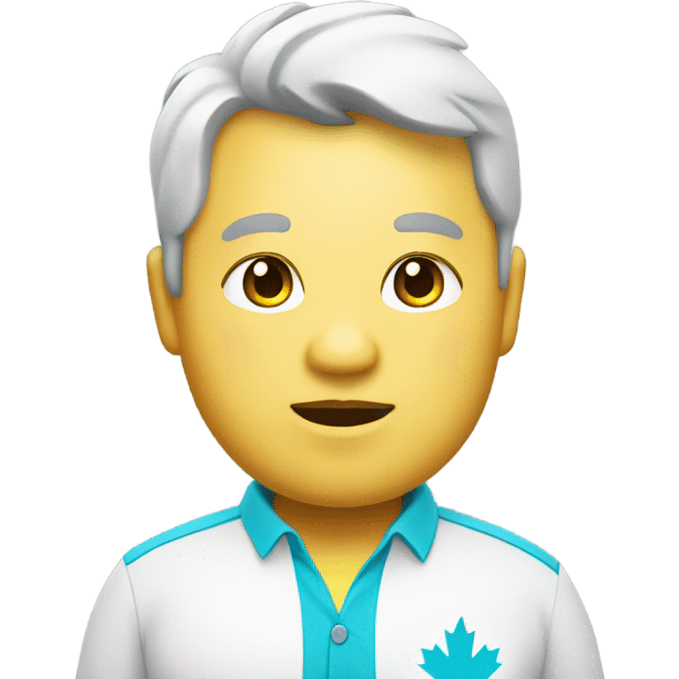 A yellow Fat Guy with white skin and a cyan maple leaf on his white shirt emoji