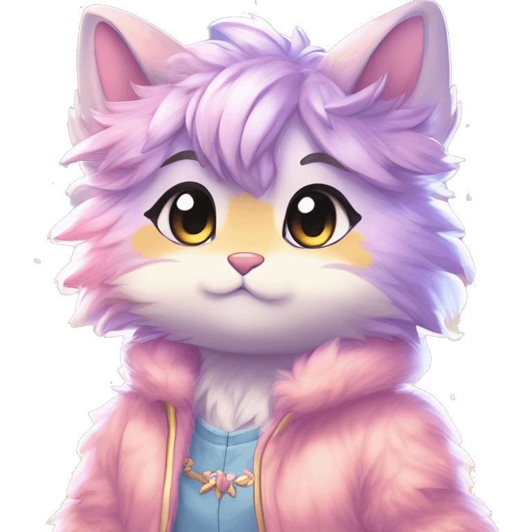 Anthro Cute Fluffy Gorgeous Magical Petite Shiny Colorful Pastel Glitter Sparkle Stars Anime Chibi Fantasy-Animal-Fakémon-Pokémon-Hybrid Fur Sona Aesthetic Trending Style Full Body emoji