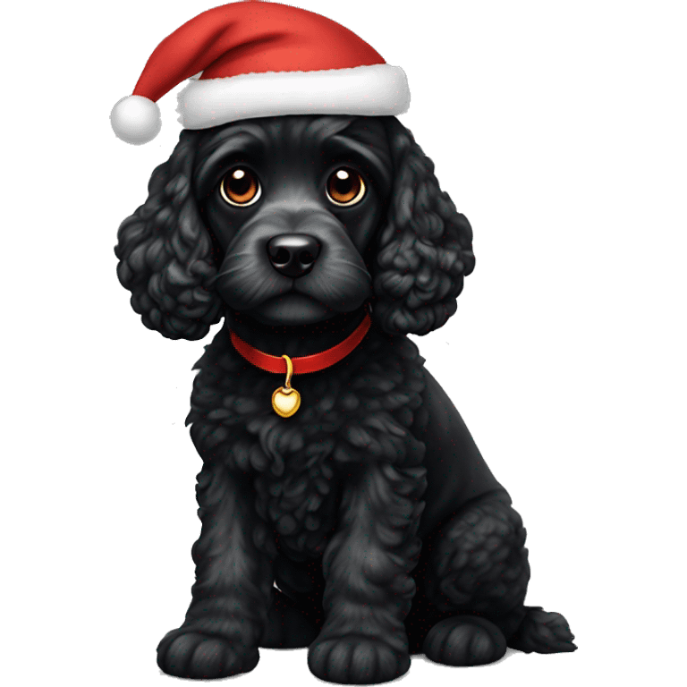 Black cockerpoo wearing santas hat  emoji