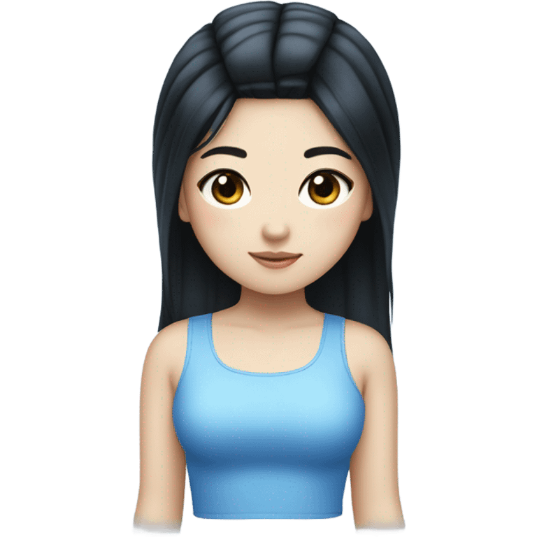 A South Korean girl with black hair and blue highlights and Shakira croc top  emoji