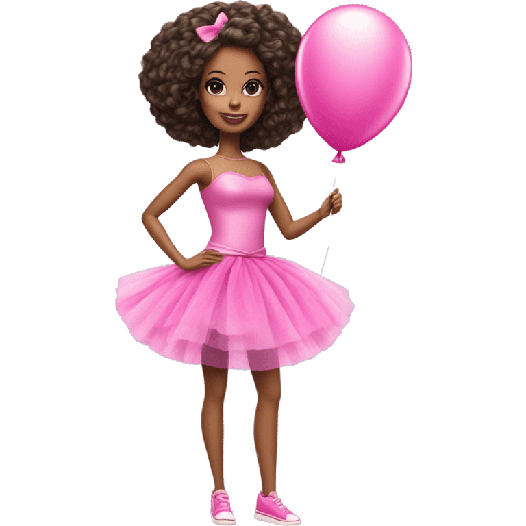 Barbie doll wearing a pink tutu dress , full body image holding a balloon and wearing a party hat  emoji