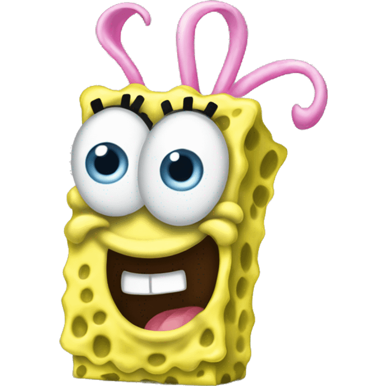 SpongeBob blushing with bow on his head emoji