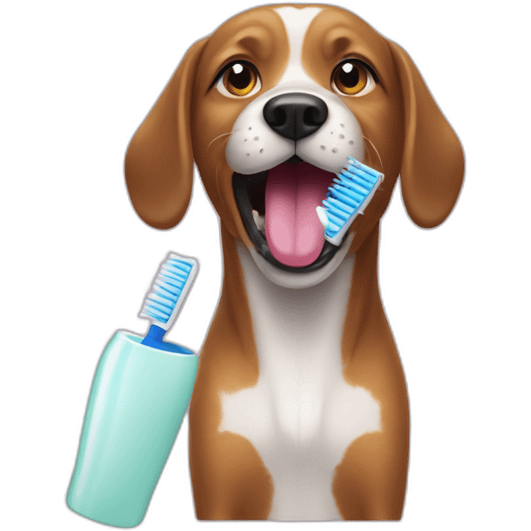 dog and toothbrush next to the mouth emoji