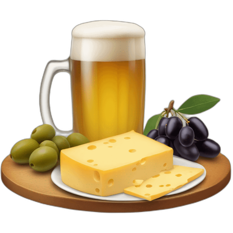 beer on the table with olives, cheese, etc emoji