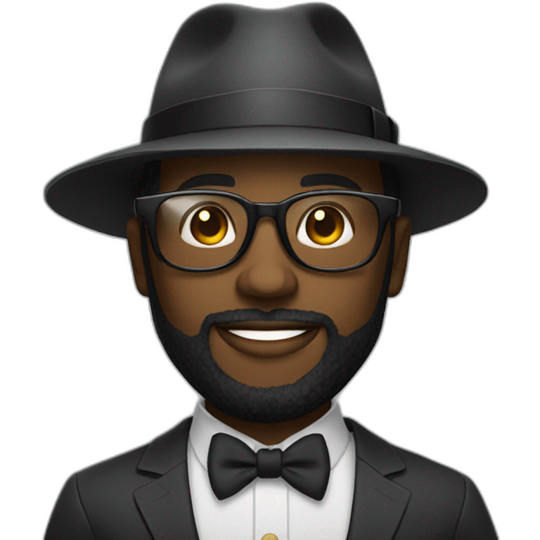 Bearded black man wearing a wide brim fedora and suit with cool glasses emoji