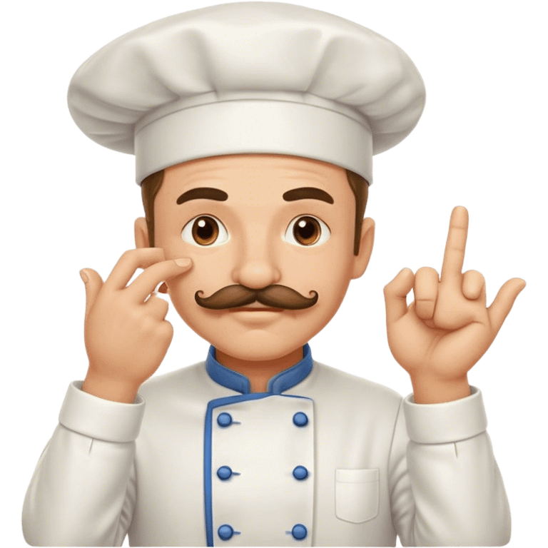 Mustachioed chef smooching his hand with pinched together fingertips pointing towards him emoji