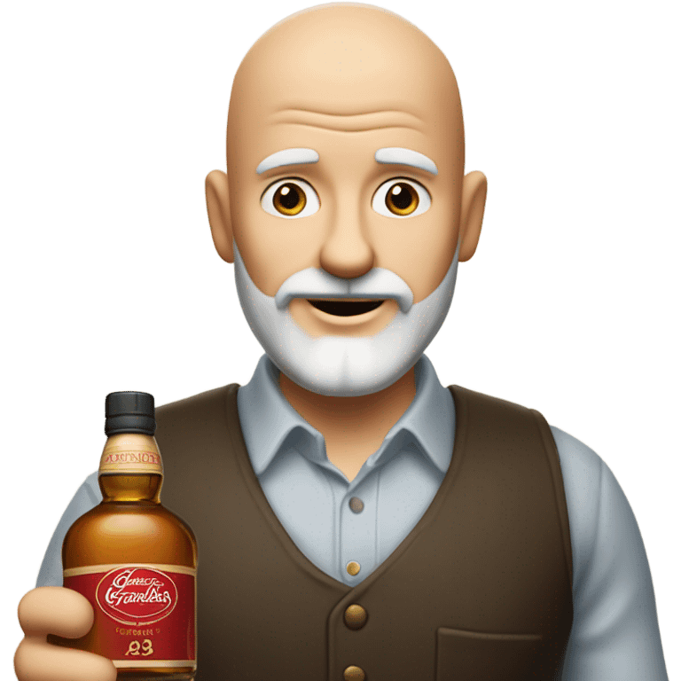 realistic meme of bald man with white short bart, with Glenfarclas 35yo emoji