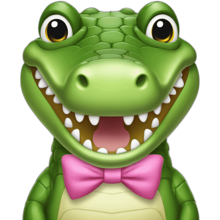 Girlie Crocodile with a pink bow tie on the head emoji