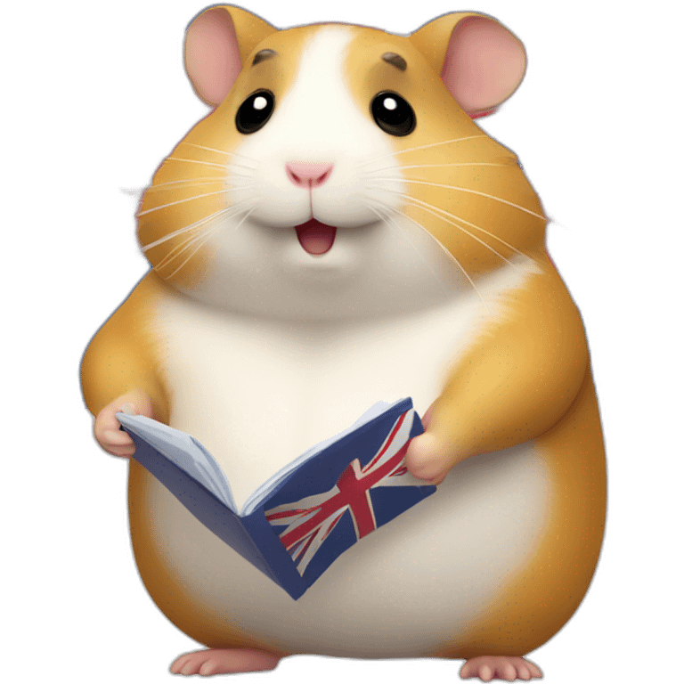 Fat hamster is waiting with documents and uk flag in hand emoji