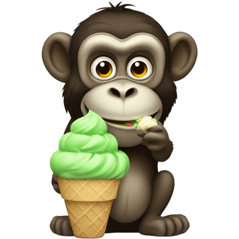 Big monkey eating green ice cream emoji