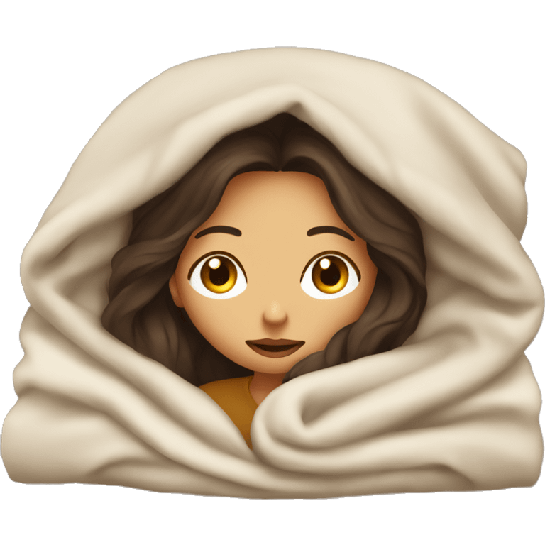 Brunette girl inside a blanket sipping coffee eyes closed emoji