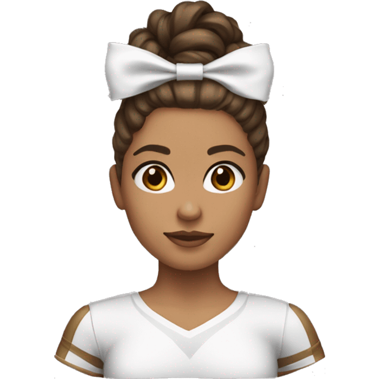 cheerleader with brown hair, hazel eyes with half up half down hairstyle & white bow emoji