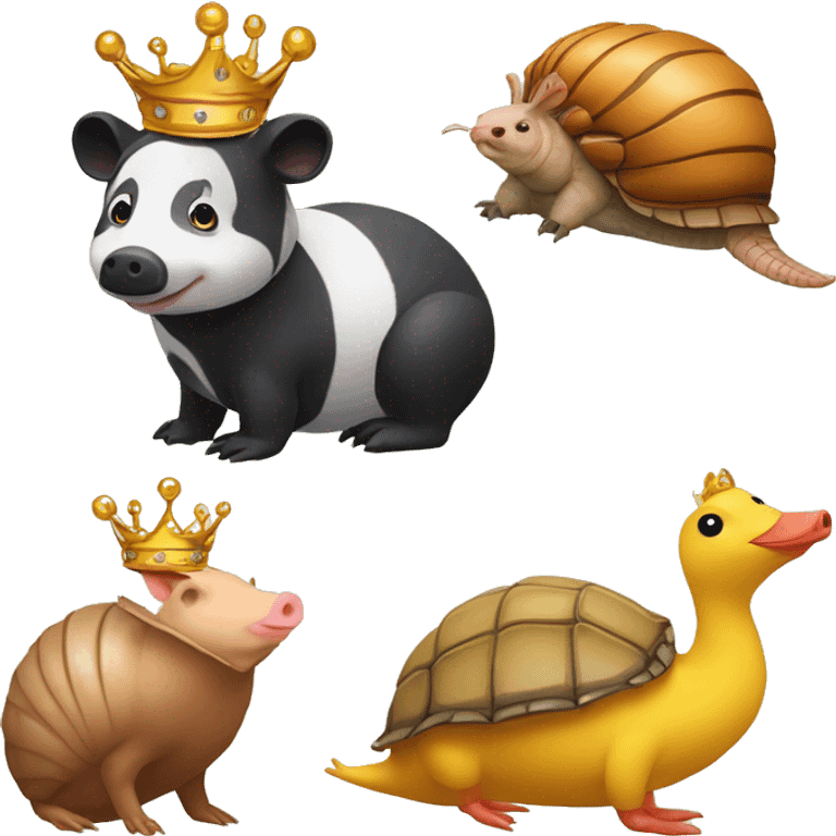 Rubber duck chubby round armadillo pig panda centipede armadillo wearing a crown emoji