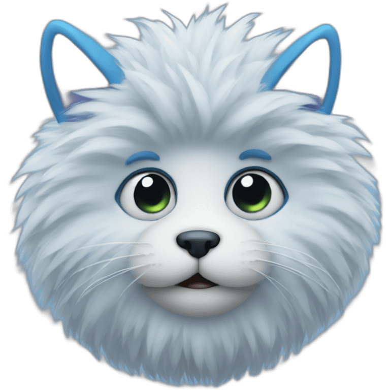 blue furry ball with single eye and emoji