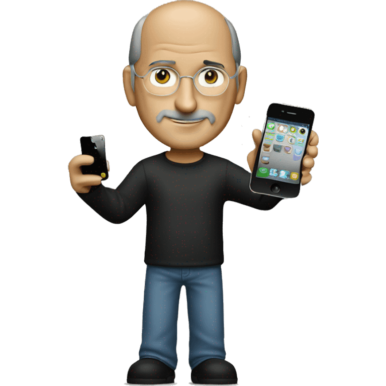 create a steve jobs holding an iphone 4. emoji