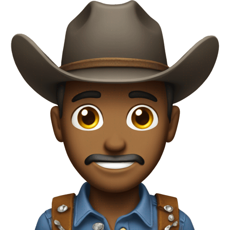 Cowboy smiling but with perfectly round eyes filled with tears. emoji