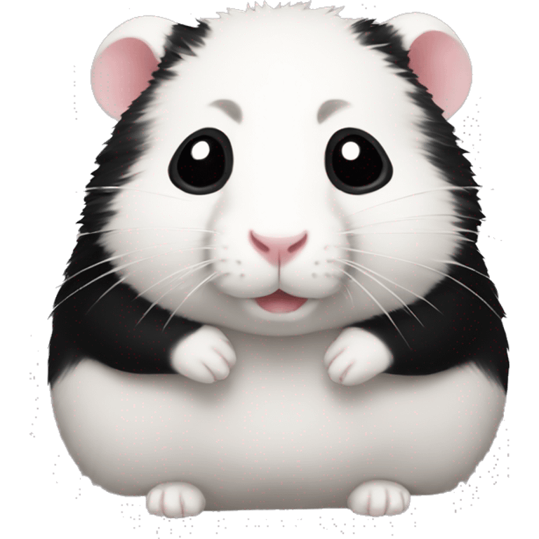 Hamster with black and white fur like a panda emoji