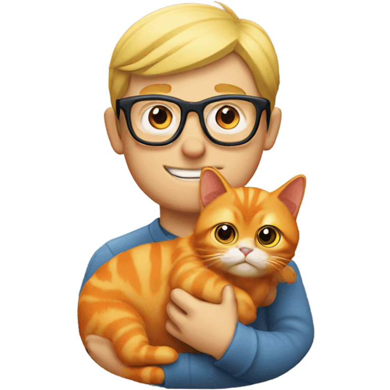 Orange cat being held by blonde man in glasses emoji