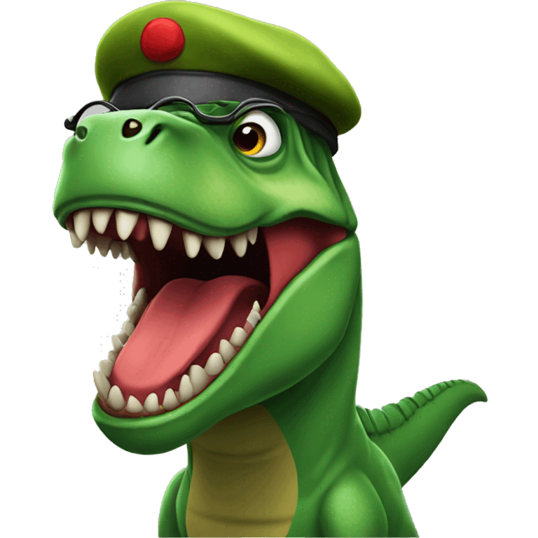 Mad Green Trex wearing red beret and eyeglasses  emoji