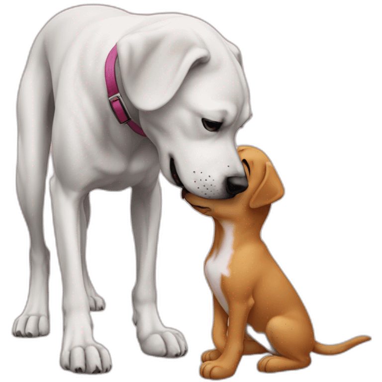 A dog kisses a girl's foot emoji