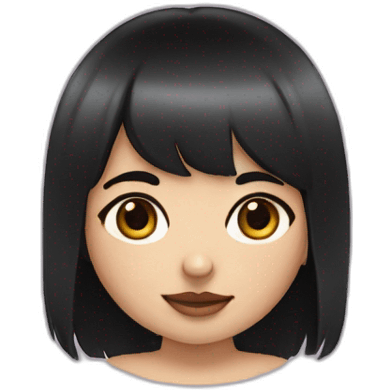 Girl with black eyes chubby cheekes sweet face black haired with wolf cut bangs emoji