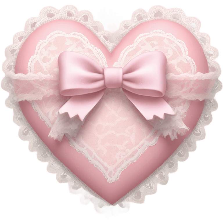 rococo Pastel pink heart with white bow with lace and frills  emoji