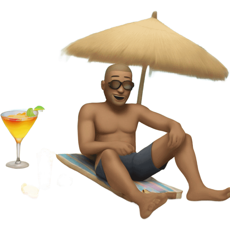 A white man is lying on the beach drinking a cocktail emoji