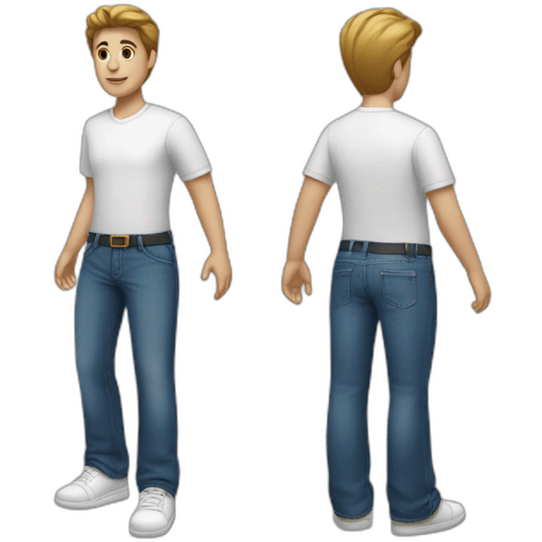 a person with white shoes, white shirt and dark blue jean emoji