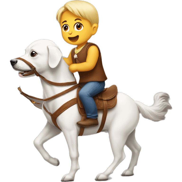 Baby riding a dog like a horse emoji