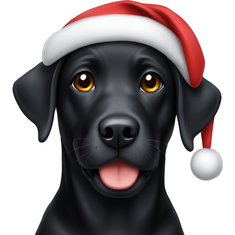 Black lab wearing Christmas hat emoji