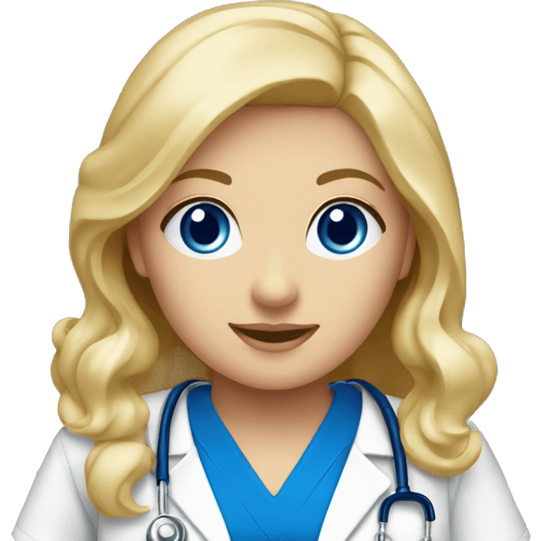 Blonde girl blue eyes nurse in royal blue scrubs with curtain bags emoji