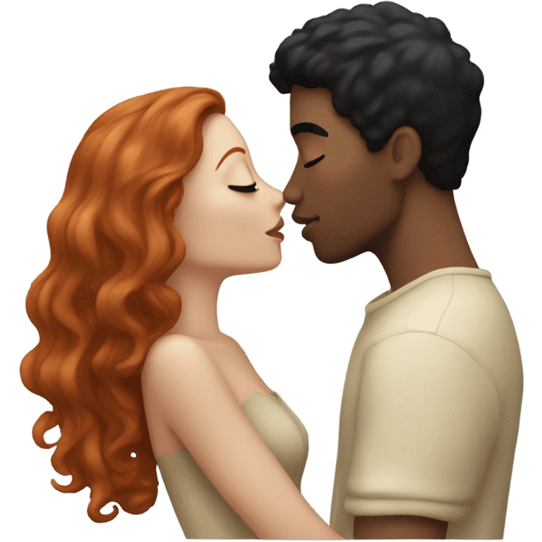 redhead model, kissing her boyfriend, beige skin, black hair emoji