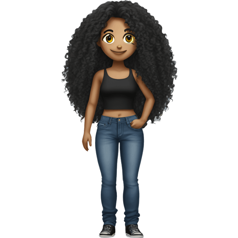 Realistic pretty brazilian young women with long curly hair with black crop top and very baggy jeans  emoji