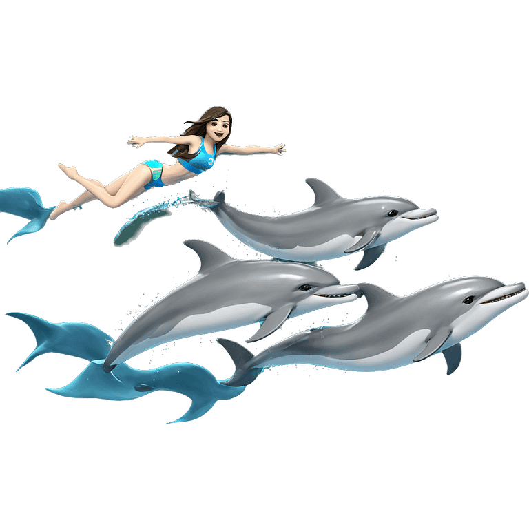 smiling girl swimming with dolphin emoji