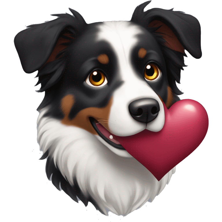 Small black australian shepherd dog with huge maroon heart emoji