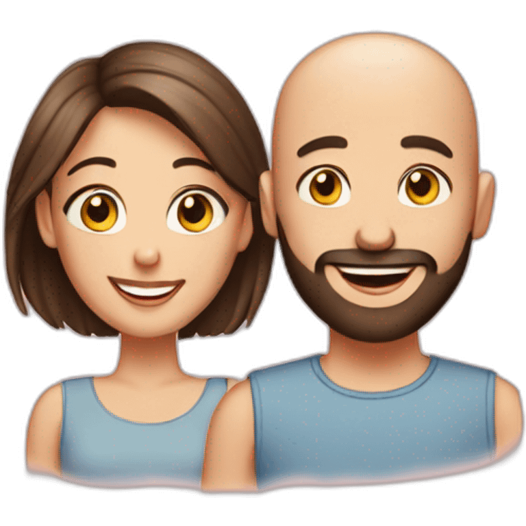 Happy-secret-couple-bald-guy-with-beard-with-shorthaired-brunette-girl emoji