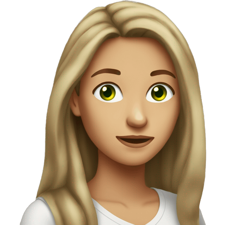 tan young woman green eyes long brown hair pretty emoji